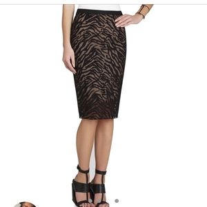 BCBG MaxAzria Black & Nude Print Midi Pencil Skirt